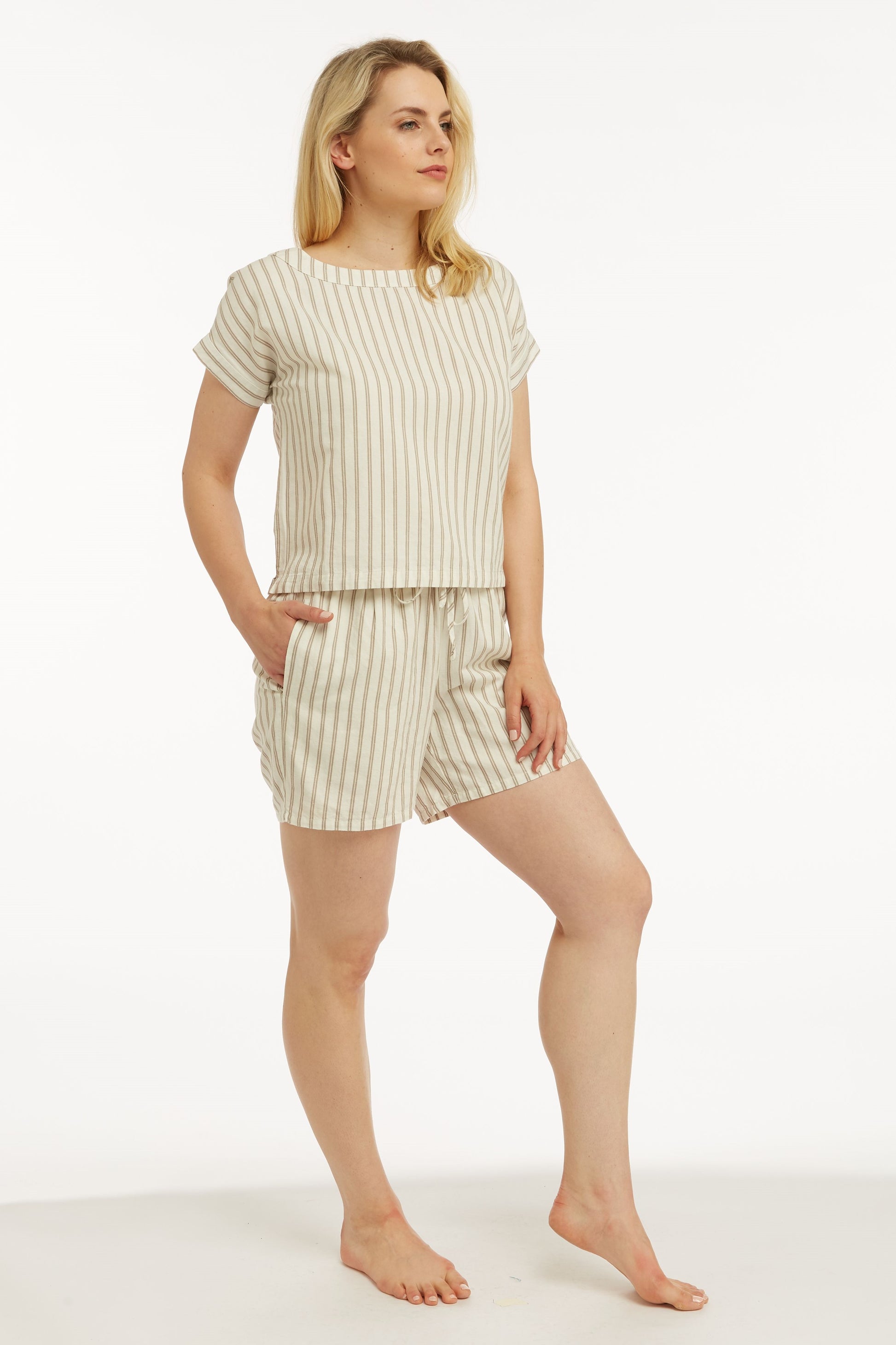 “Beyond Chic” Linen Short - Silver Stripe Shorts Berkanan Official